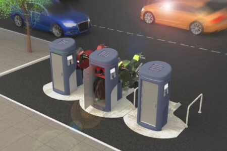 Bikers Guardian, le parking antivol qui recharge les motos électriques