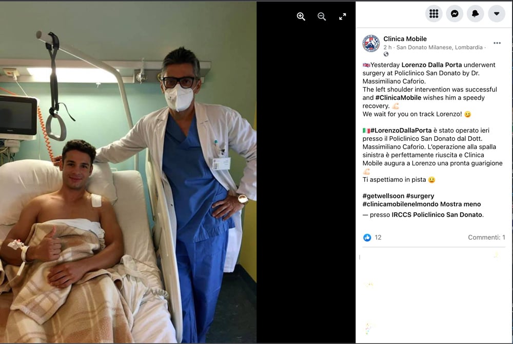 Moto2, Lorenzo Dalla Porta opéré avec succès sur son épaule gauche Ritratto di GPone