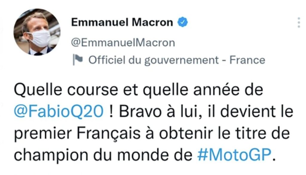 MotoGP, Vive la France : le message de Macron arrive pour Quartararo Ritratto di GPone