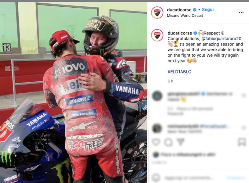 MotoGP, Quand le sport gagne : les hommes Ducati honorent Quartararo MotoGP, Quand le sport gagne : les hommes Ducati honorent Quartararo