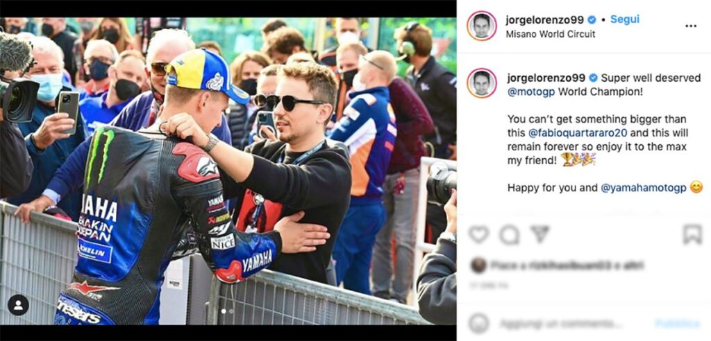 MotoGP, Lorenzo à Quartararo : “Tu ne peux jamais rien faire de plus gros Fabio” Ritratto di GPone