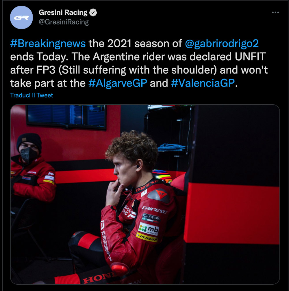 Moto3, DERNIERE HEURE – Fin de saison pour Gabriel Rodrigo : arrêté après FP3 Ritratto di GPone