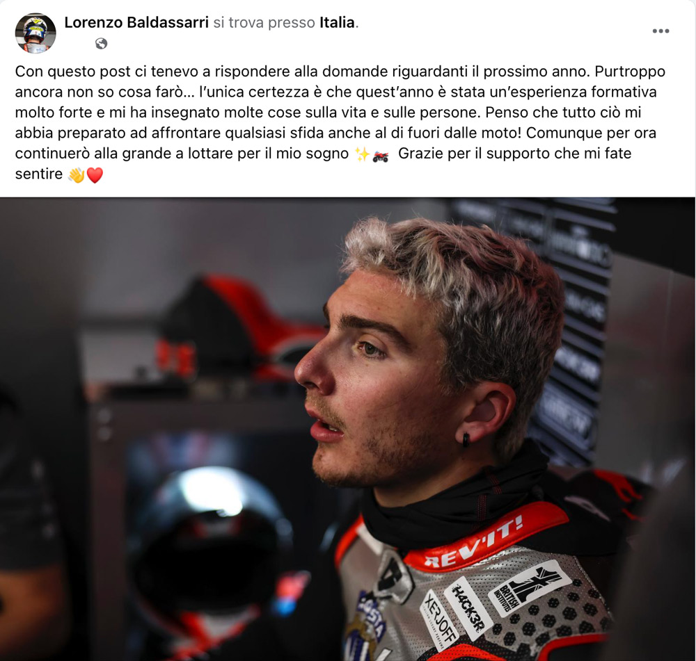 Moto2, Lorenzo Baldassarri sans selle : “Je ne sais pas ce que je ferai en 2022” Ritratto di GPone