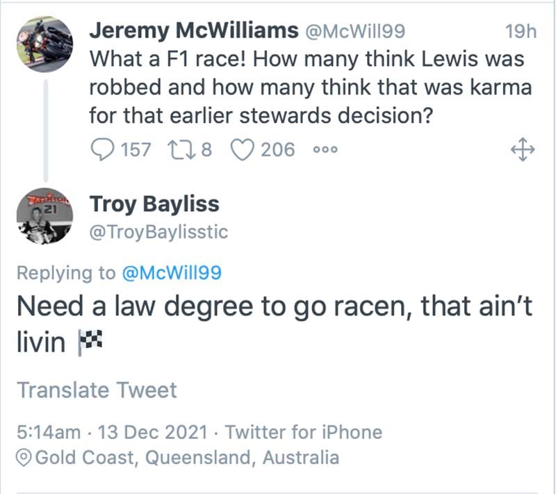 Bayliss : “Il faut un diplôme en droit pour courir, ce n’est pas vivre” Ritratto di GPone