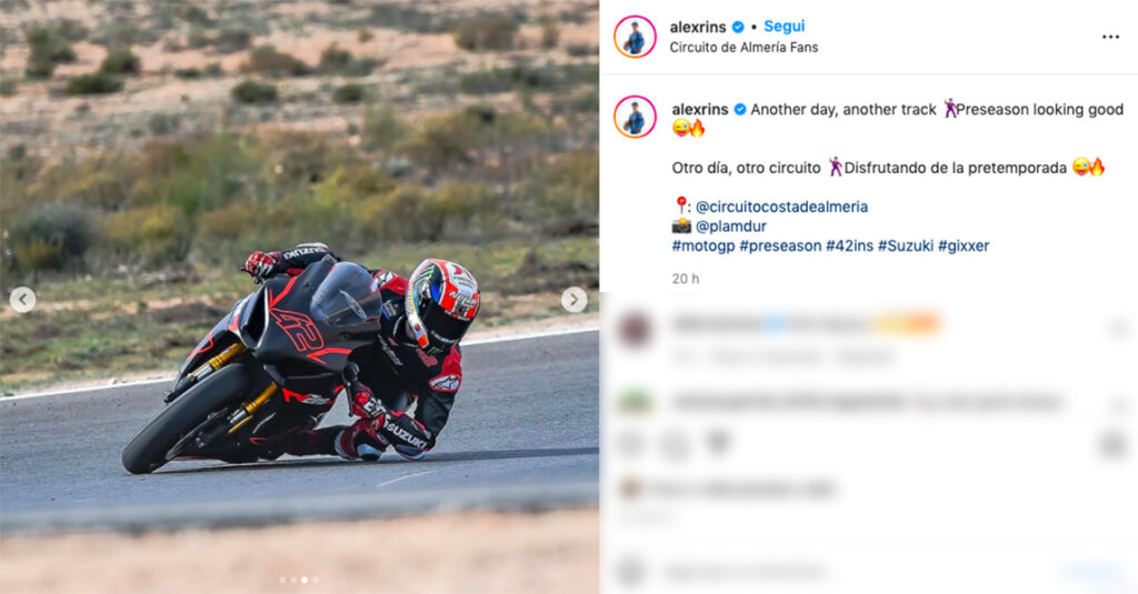 MotoGP, Alex Rins s’entraîne entre Valence et Almeria avec la Suzuki GSX-R 1000 R Ritratto di GPone