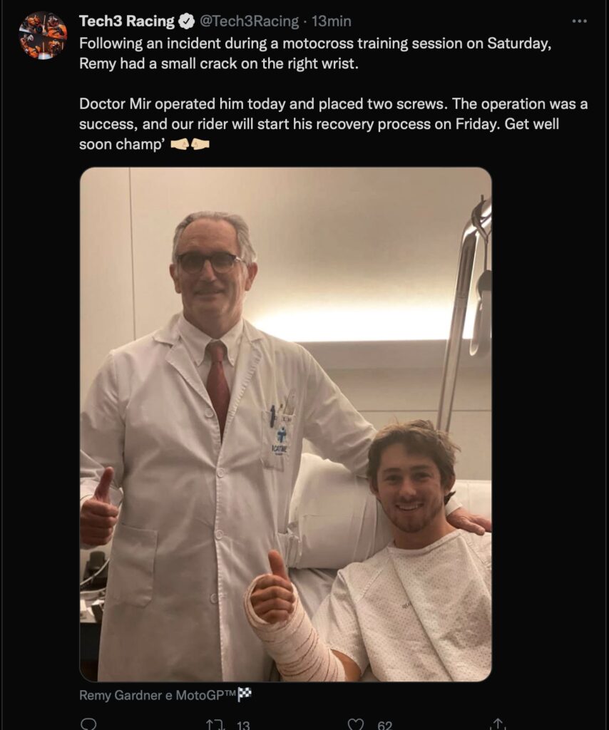 MotoGP, Accident en motocross, Remy Gardner opéré du poignet Ritratto di GPone