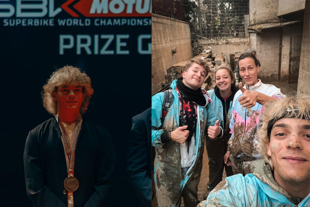 Mirko Gennai parmi les bénévoles “De la combinaison moto à la combinaison anti-boue” Mirko Gennai tra gli alluvionati