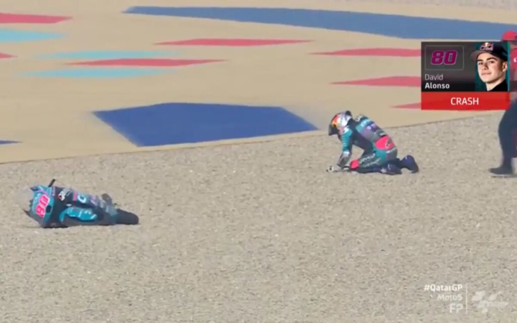 Moto3 Qatar, Essais Libres : Lunetta meilleur Italien, Alonso quel bang alonso-crash-moto3-fp1-qatar