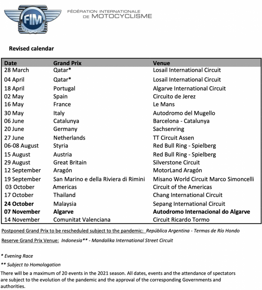 MotoGP: Preallarme Covid per i GP di Austin e Sepang, nuovo calendario in vista