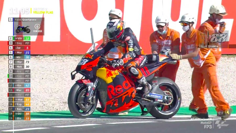 MotoGP: Bagnaia prenota la pole: 1° in FP3 a Misano, Marquez soffre e cade