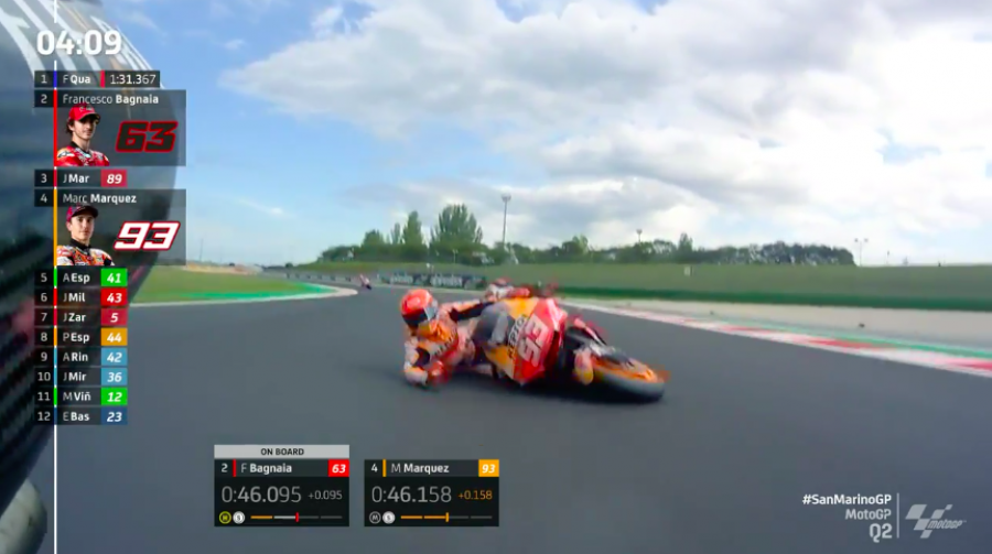 MotoGP: Ducati padrona di Misano: pole di Bagnaia su Miller, cadono Quartararo e Marquez