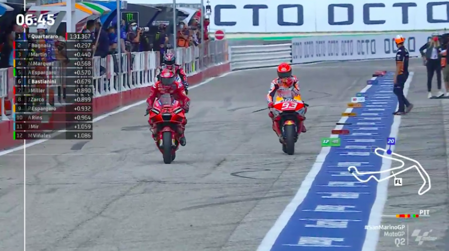 MotoGP: Ducati padrona di Misano: pole di Bagnaia su Miller, cadono Quartararo e Marquez