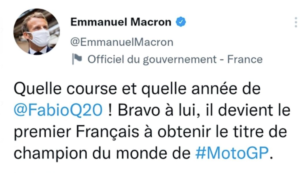 MotoGP, Vive la France : le message de Macron arrive pour Quartararo