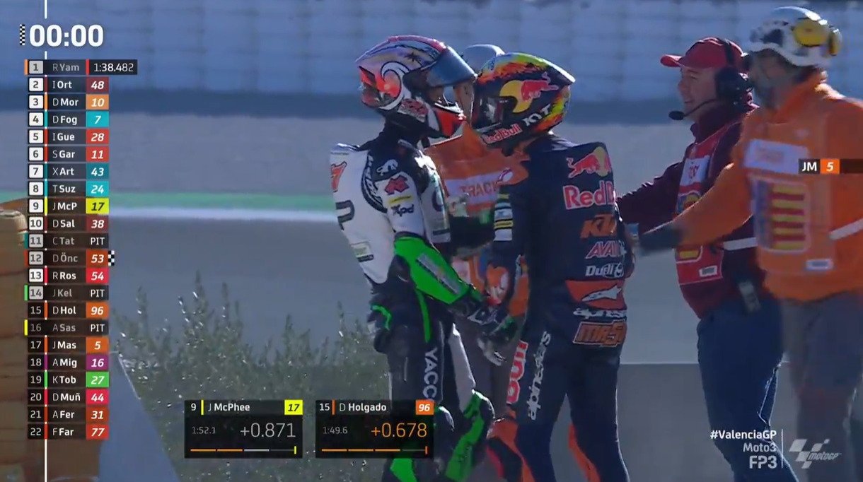 Moto3 Valencia, Prove 3 : Commandes Yamanaka, scintille Toba-Masia