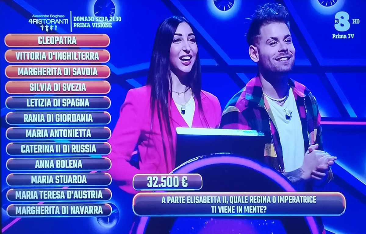 Alessandro Delbianco et Alessia Tonini, en couple dans le jeu télévisé TV8