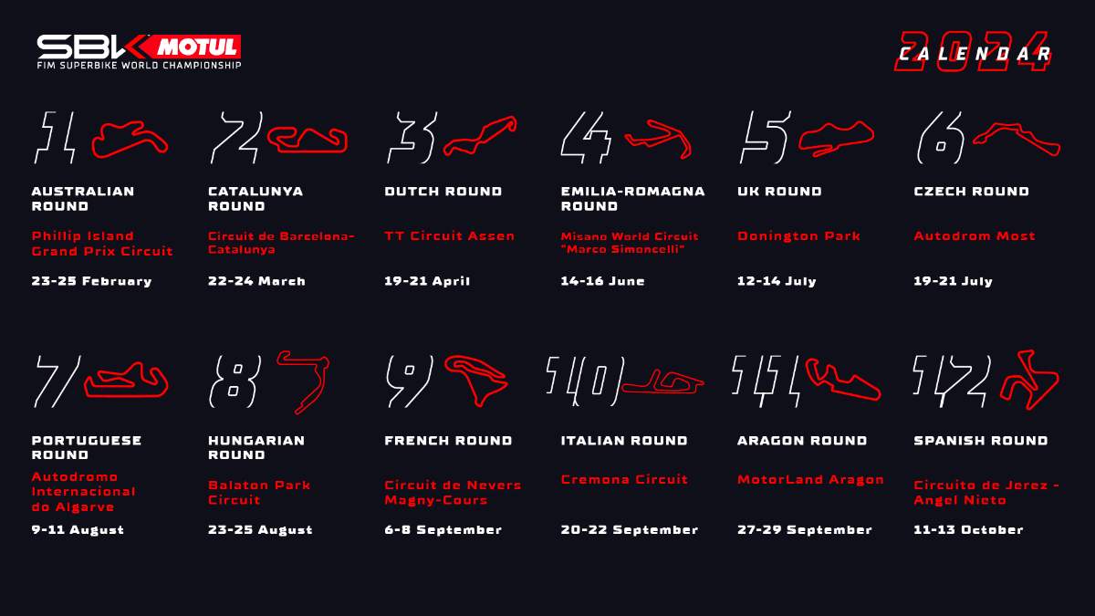 Superbike, le calendrier 2024 est officiel : Crémone est là