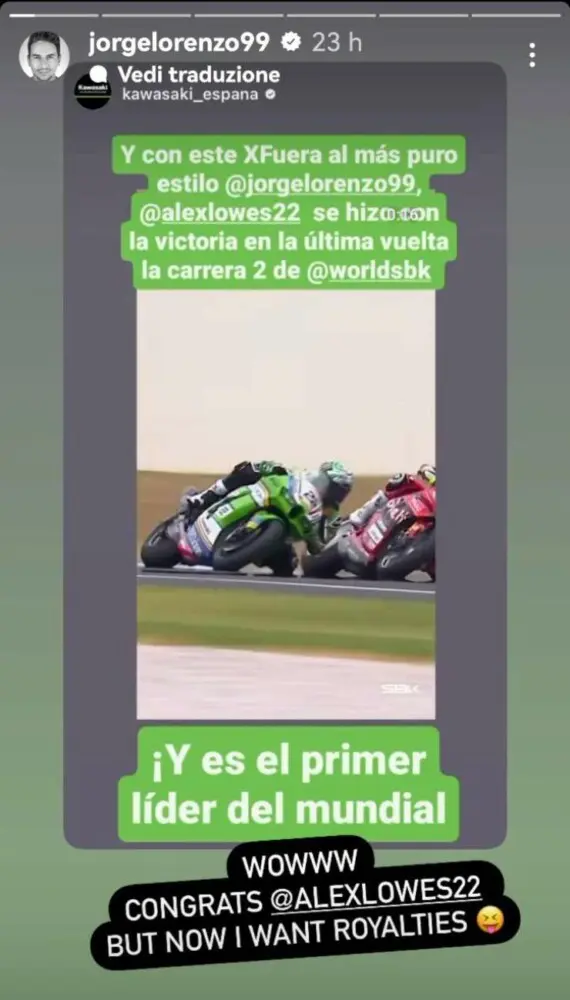 Superbike, κομπλιμέντα από τον Jorge Lorenzo στον Lowes