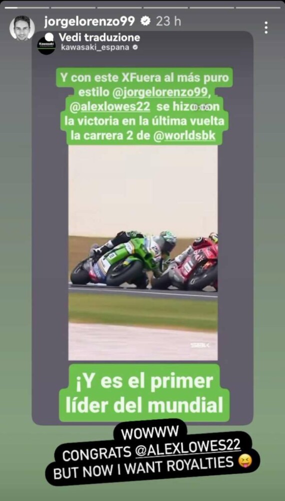 Superbike, compliments de Jorge Lorenzo à Lowes