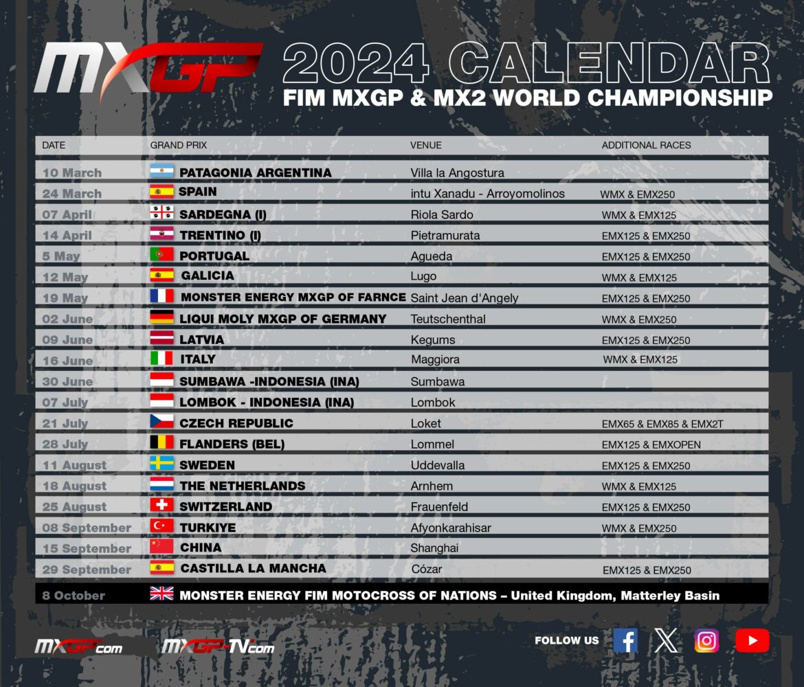 Calendrier Moto Cross 2024