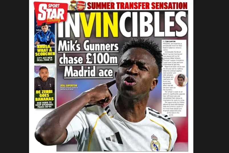 Mercato: "Top Gunn Vini", "inVINcibles"… l’intérêt d’Arsenal pour Vinicius enflamme la presse anglaise