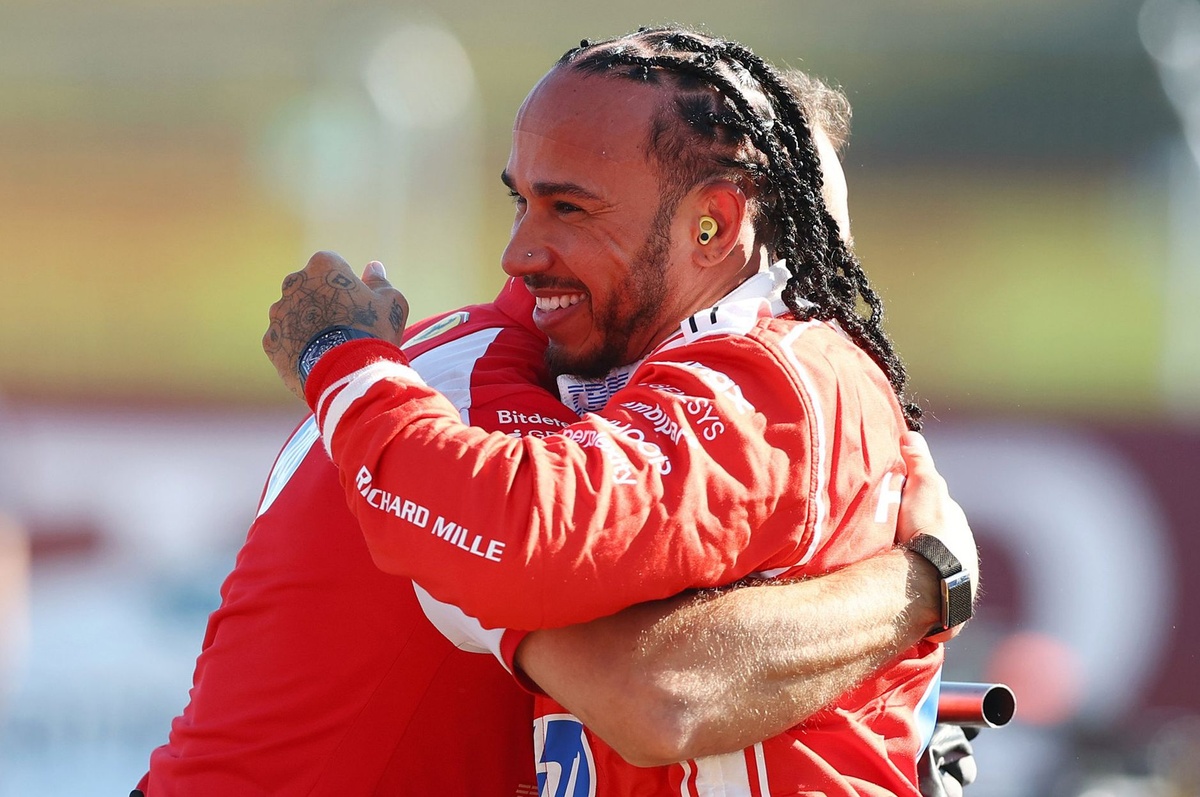 Lewis Hamilton en Ferrari sur le circuit de Silverstone, pole sprint du Grand Prix de Grande-Bretagne