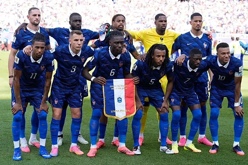 Joueurs de l'équipe de France en séance photo avant le quart de finale de la Coupe du monde