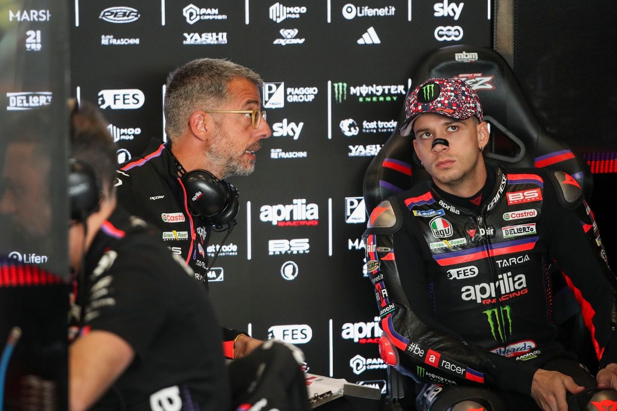 Marco Bezzecchi, pilote Aprilia Racing, lors des essais à Silverstone