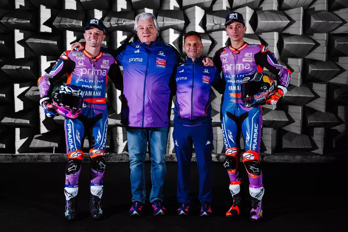Paolo Campinoti et Gino Borsoi, dirigeants de Pramac Racing, avec leurs pilotes Jack Miller et Toprak Razgatlıoglu